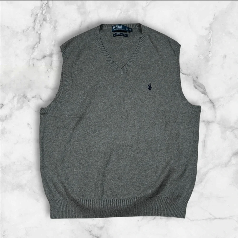 Polo Ralph Lauren Mens V Neck Sweater Vest Gray Pima Cotton‎ XL